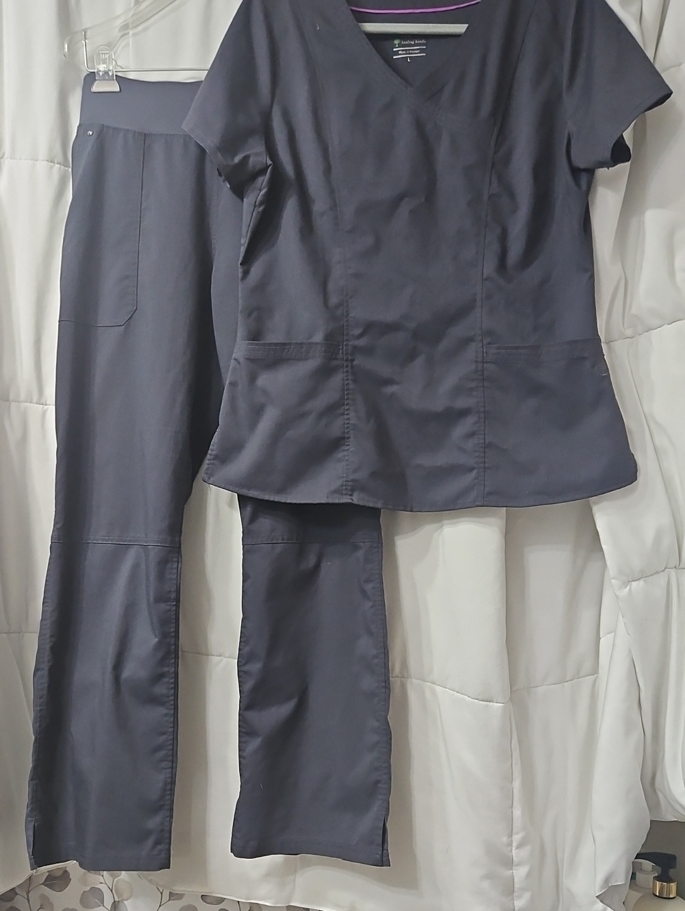 Healing Hands Purple Label Women's V-Neck Scrub Top & Pants Set in Charcoal